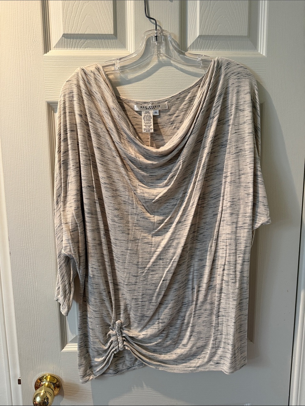 Ava & Viv Heathered Light Cream Cowl-Neck Knit Tunic